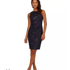 Adrianna Papell Navy and Gold Midi Dress